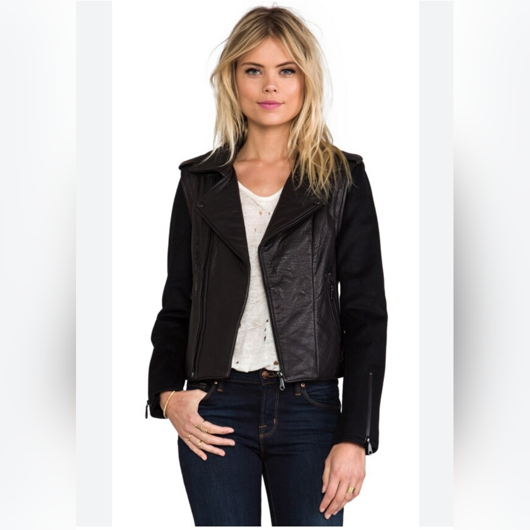 Rebecca Minkoff Leather Jacket Convertible Vest Cashmere Sleeves